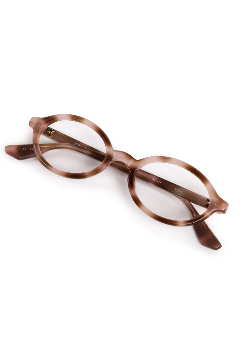 EDIE | Blush Tort Handcrafted, luxury brown and pink tortoise acetate small round oval KREWE eyeglasses
