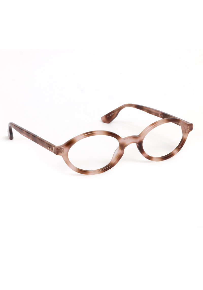 EDIE | Blush Tort Handcrafted, luxury brown and pink tortoise acetate small round oval KREWE eyeglasses