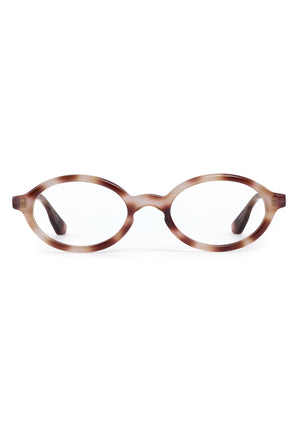 EDIE | Blush Tort Handcrafted, luxury brown and pink tortoise acetate small round oval KREWE eyeglasses