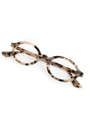 EDIE | Matte Oyster Handcrafted, luxury tortoise shell acetate small round oval KREWE eyeglasses