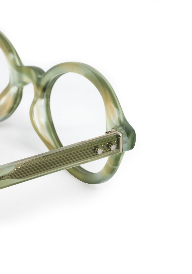 EDIE | Selene Handcrafted, luxury green  tortoise acetate small round oval KREWE eyeglasses 
