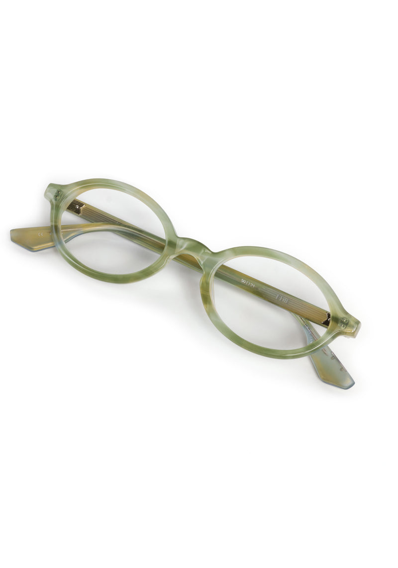 EDIE | Selene Handcrafted, luxury green  tortoise acetate small round oval KREWE eyeglasses 