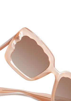 KREWE SUNGLASSES - ELIZABETH | Blush Mirrored handcrafted, luxury pink acetate scalloped sunglasses womens model