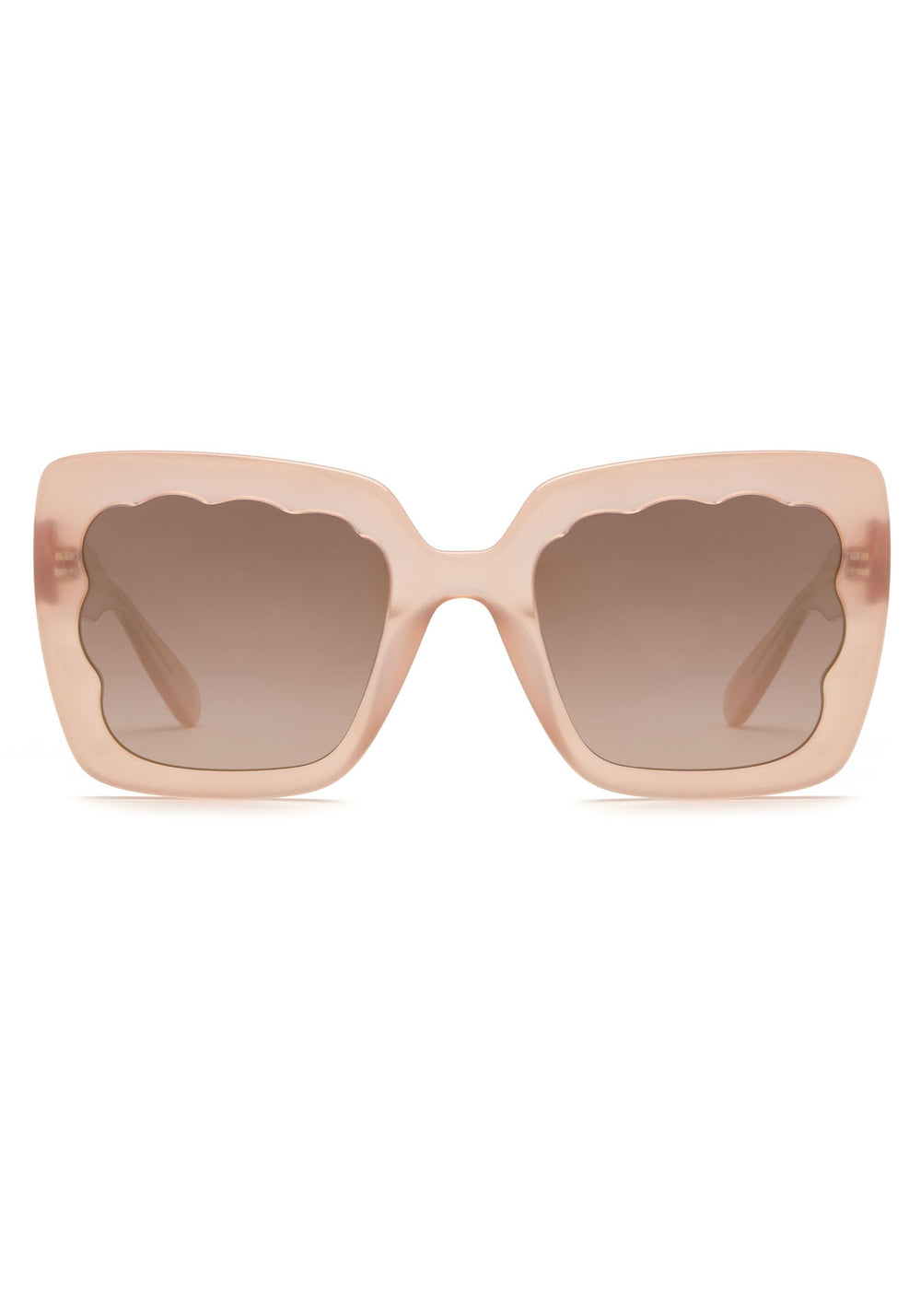 KREWE SUNGLASSES - ELIZABETH | Blush Mirrored handcrafted, luxury pink acetate scalloped sunglasses 