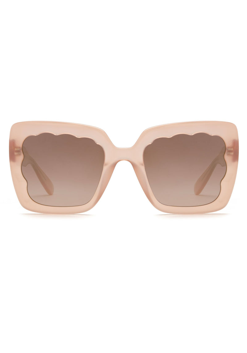 KREWE SUNGLASSES - ELIZABETH | Blush Mirrored handcrafted, luxury pink acetate scalloped sunglasses 