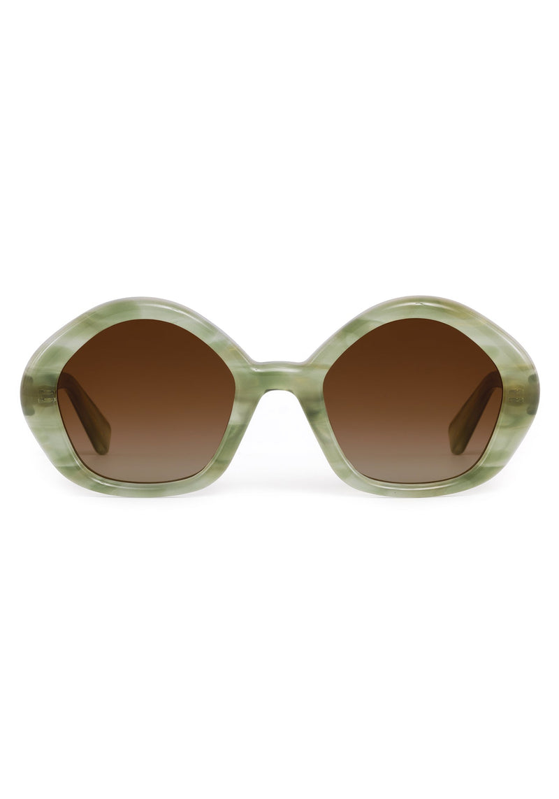 ELIZA | Selene Handcrafted, luxury light green acetate round geometric KREWE sunglasses 