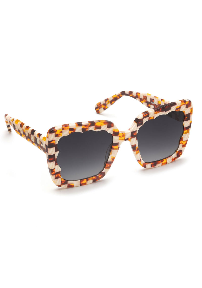 KREWE SUNGLASSES - ELIZABETH | Caffe handcraafted, luxury brown and white checkered acetate scalloped sunglasses