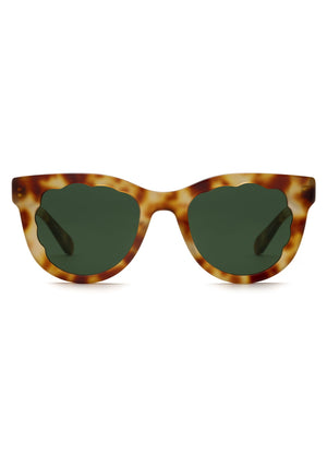 ELLIE | Hawksbill Handcrafted, luxury brown tortoise acetate round scalloped edge KREWE sunglasses