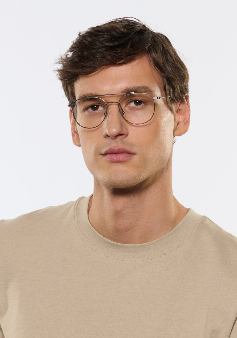 KREWE ELYSIAN | Matte Gunmetal + Birch Handcrafted, stainless steel glasses mens model | Model: Jegor