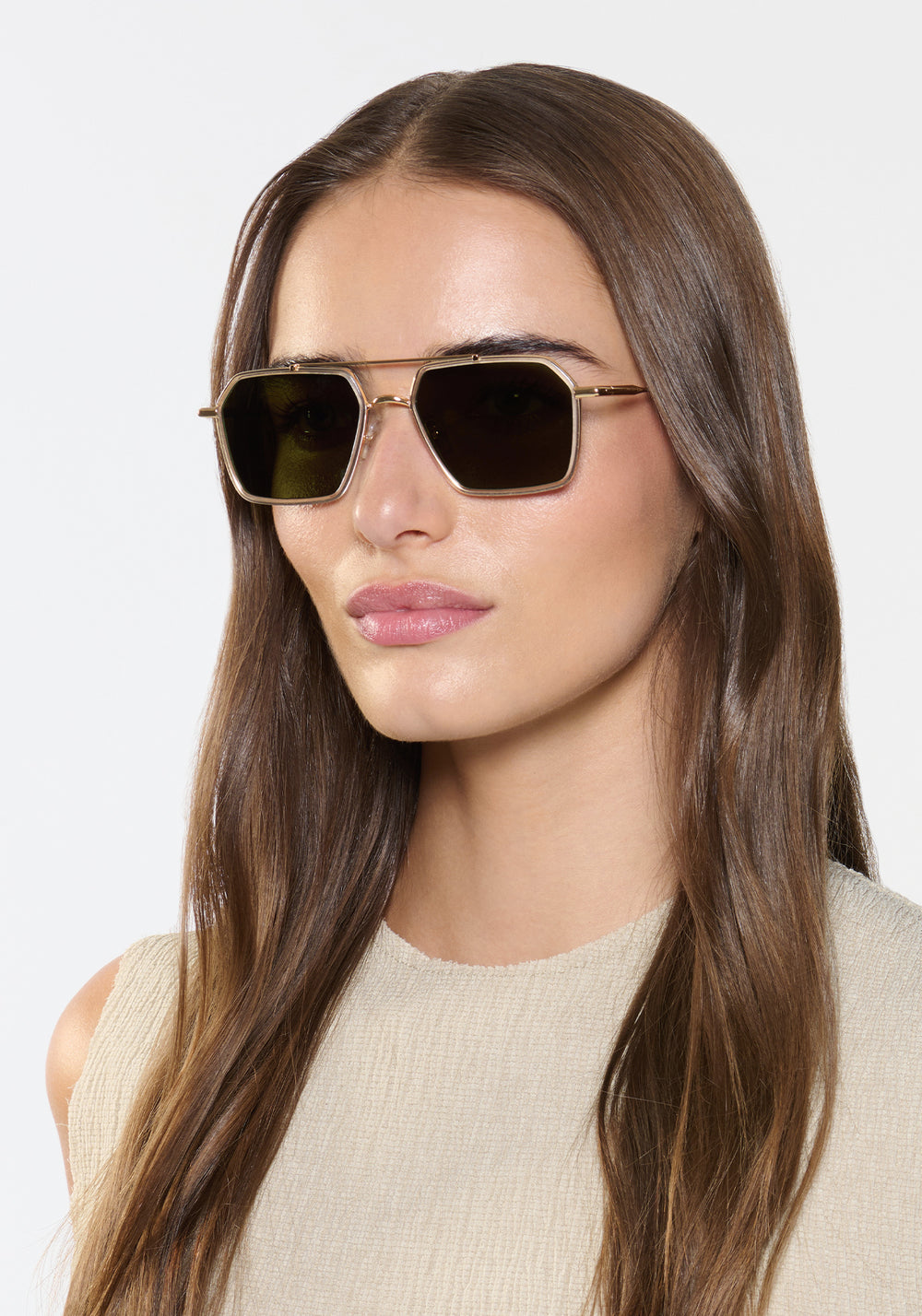 EMERY | 18K + Crystal Polarized luxury crystal clear acetate and stainless steel aviator KREWE polarized sunglasses womens model | Model: Sam