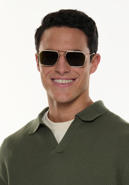 EMERY | 18K + Crystal Polarized luxury crystal clear acetate and stainless steel aviator KREWE polarized sunglasses mens model | Model: Conrado