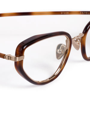 ESTELLE | 12K Titanium + Maple Handcrafted, luxury brown tortoise acetate and metal cat-eye KREWE eyeglasses 
