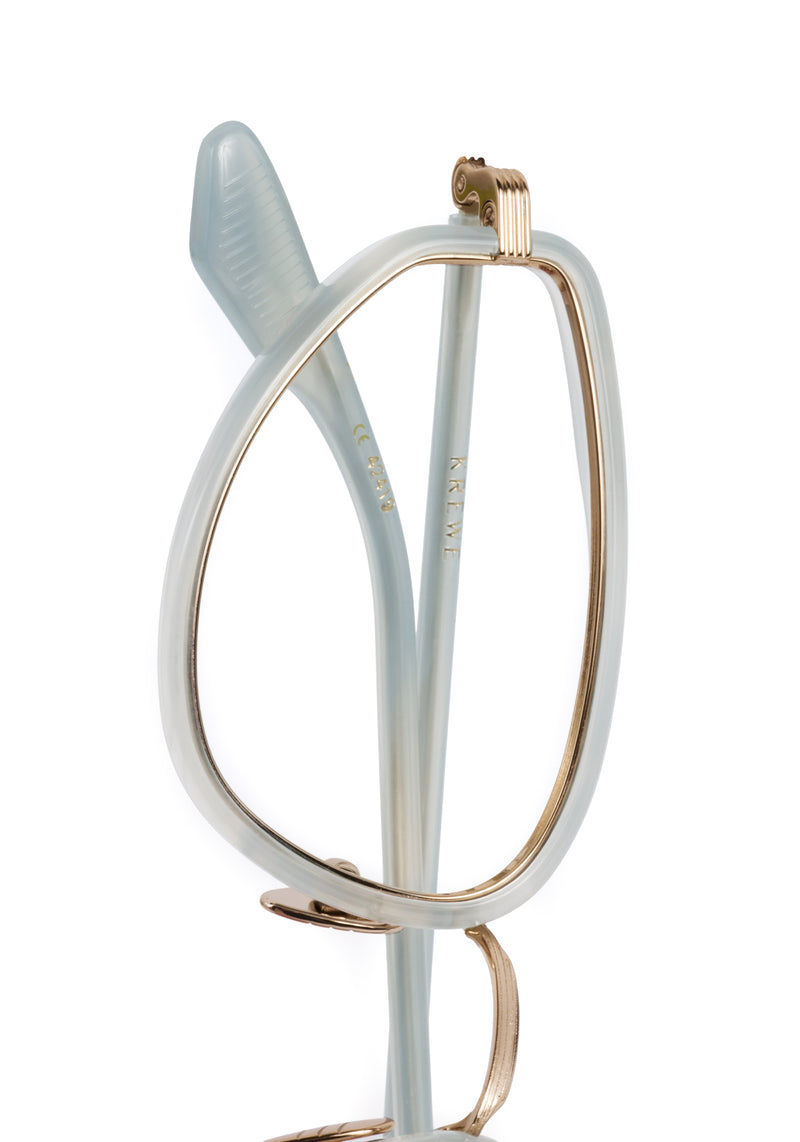 ESTELLE | 12K Titanium + Salinity Handcrafted, luxury light blue acetate and metal cat-eye KREWE eyeglasses 