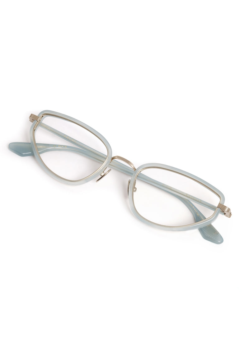 ESTELLE | 12K Titanium + Salinity Handcrafted, luxury light blue acetate and metal cat-eye KREWE eyeglasses 