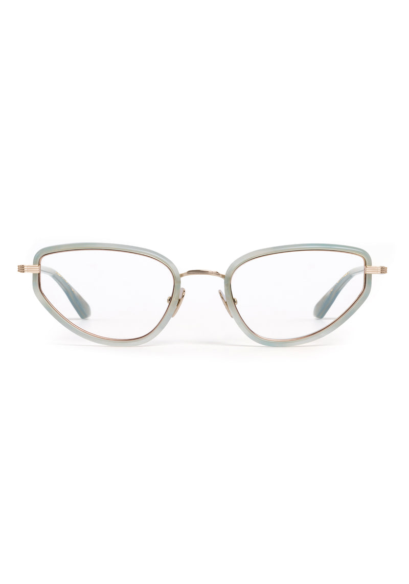 ESTELLE | 12K Titanium + Salinity Handcrafted, luxury light blue acetate and metal cat-eye KREWE eyeglasses 