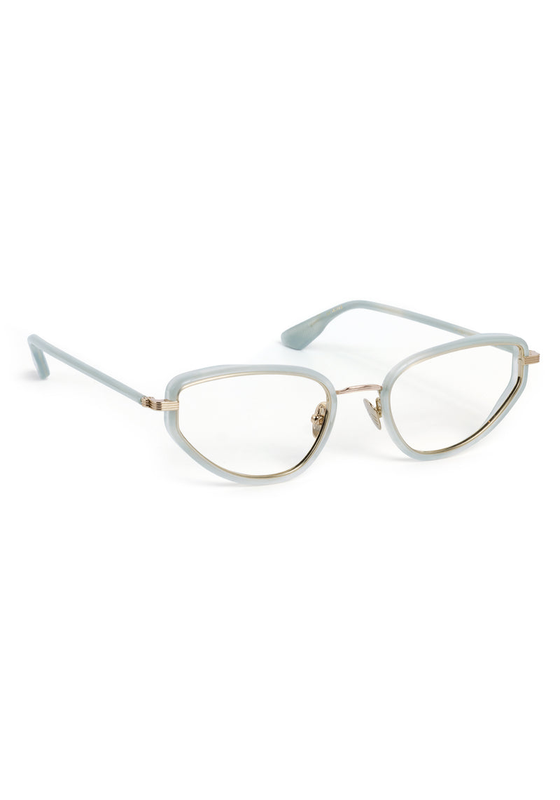 ESTELLE | 12K Titanium + Salinity Handcrafted, luxury light blue acetate and metal cat-eye KREWE eyeglasses 