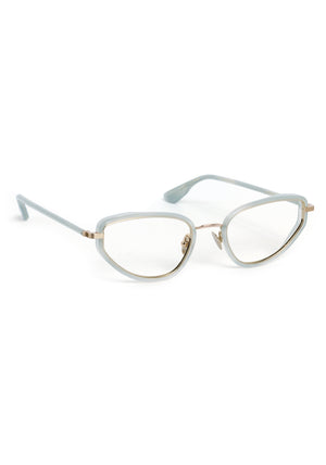 ESTELLE | 12K Titanium + Salinity Handcrafted, luxury light blue acetate and metal cat-eye KREWE eyeglasses 
