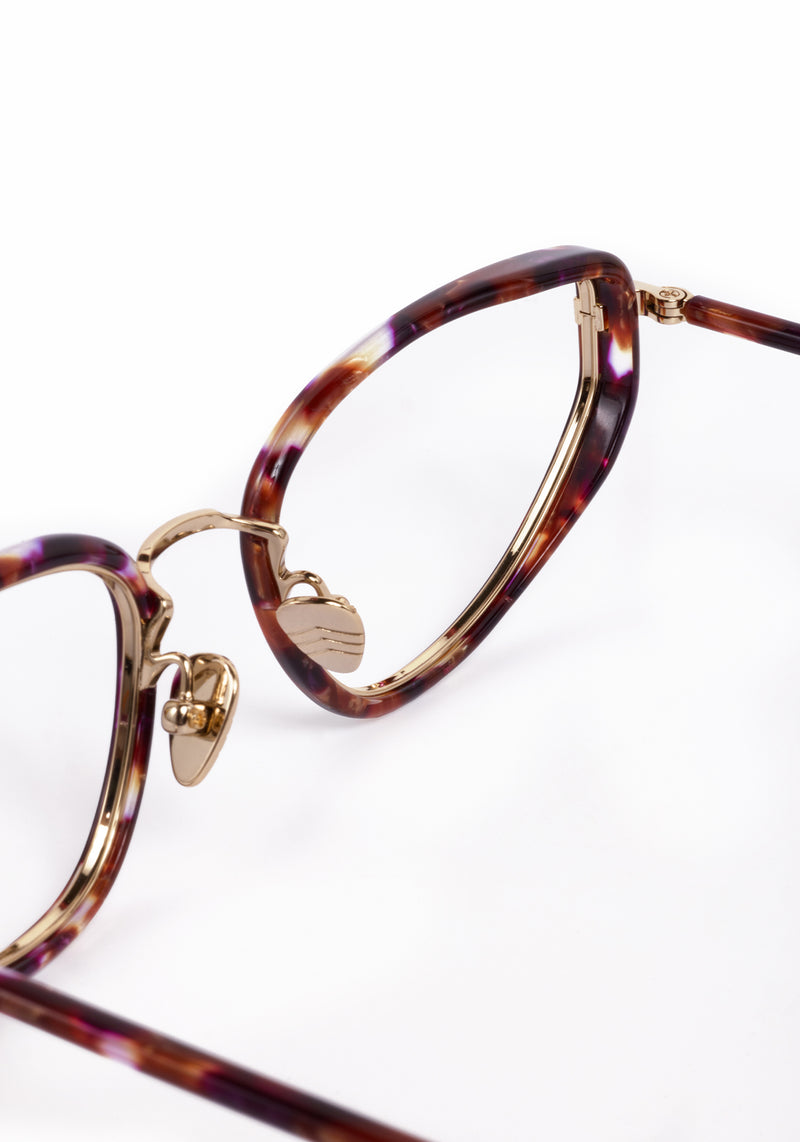 ESTELLE | 12K Titanium + Stardust Handcrafted, luxury multicolored tortoise acetate and metal cat-eye KREWE eyeglasses 
