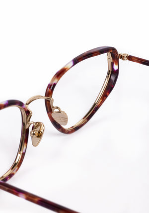 ESTELLE | 12K Titanium + Stardust Handcrafted, luxury multicolored tortoise acetate and metal cat-eye KREWE eyeglasses 