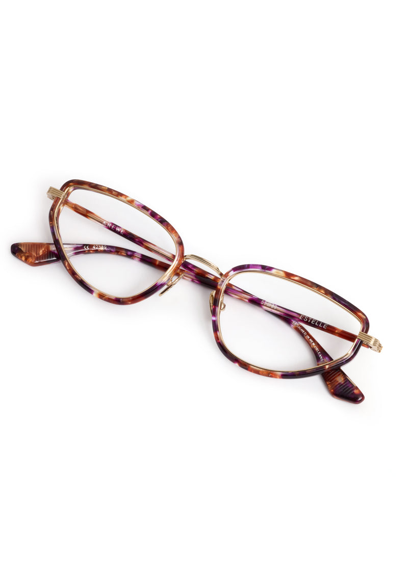 ESTELLE | 12K Titanium + Stardust Handcrafted, luxury multicolored tortoise acetate and metal cat-eye KREWE eyeglasses 