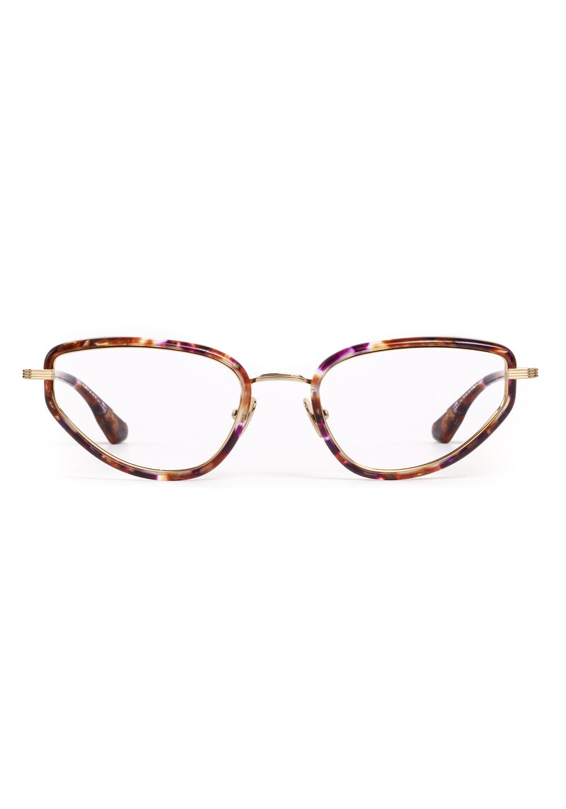ESTELLE | 12K Titanium + Stardust Handcrafted, luxury multicolored tortoise acetate and metal cat-eye KREWE eyeglasses 