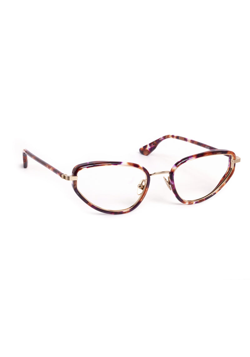 ESTELLE | 12K Titanium + Stardust Handcrafted, luxury multicolored tortoise acetate and metal cat-eye KREWE eyeglasses 