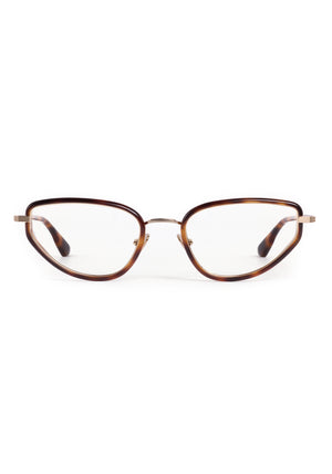 ESTELLE | 12K Titanium + Maple Handcrafted, luxury brown tortoise acetate and metal cat-eye KREWE eyeglasses 