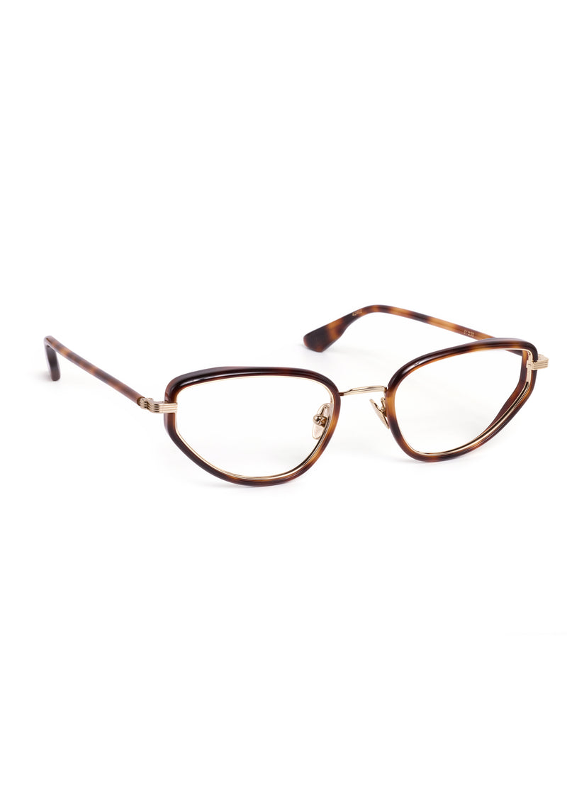 ESTELLE | 12K Titanium + Maple Handcrafted, luxury brown tortoise acetate and metal cat-eye KREWE eyeglasses 