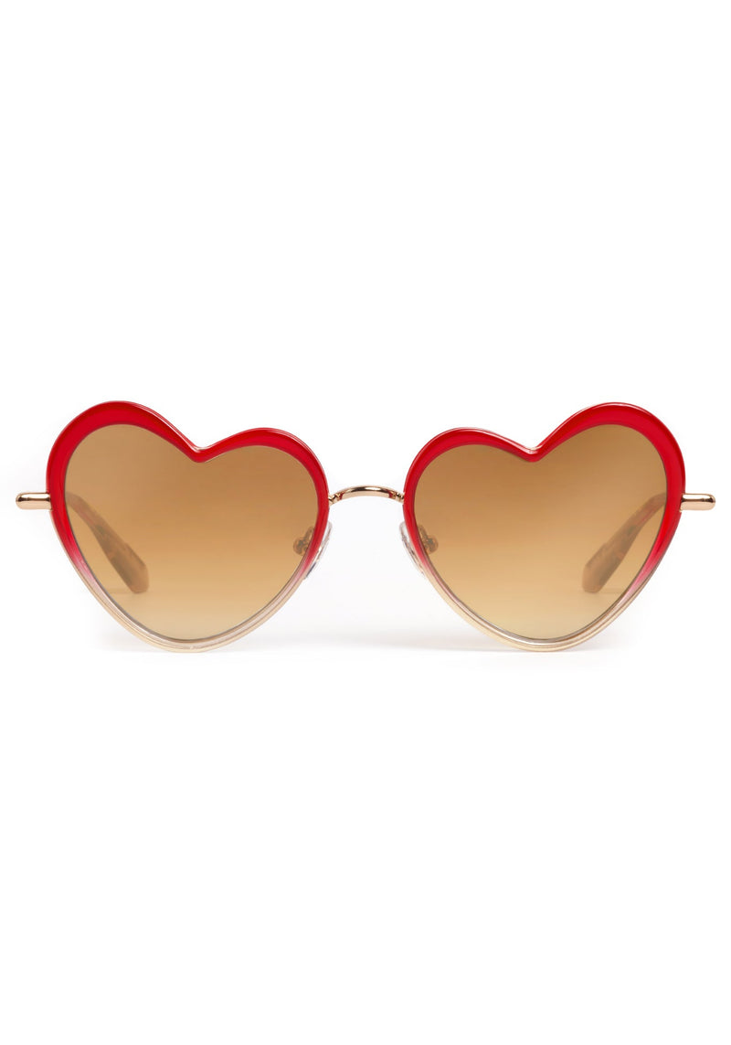 FAITHFUL | 18K + Cherry on Top Handcrafted, luxury, heart shaped red Mardi Gras acetate and 18K stainless steel KREWE sunglasses
