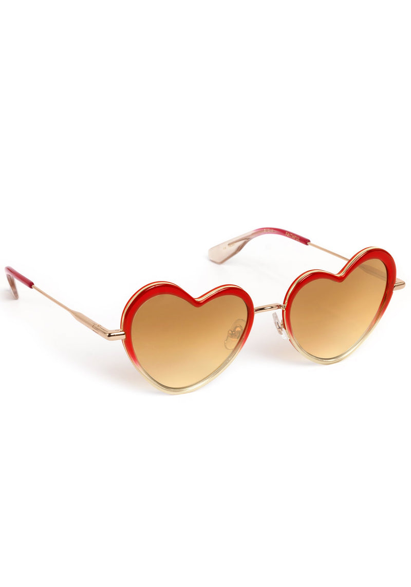 FAITHFUL | 18K + Cherry on Top Handcrafted, luxury, heart shaped red Mardi Gras acetate and 18K stainless steel KREWE sunglasses