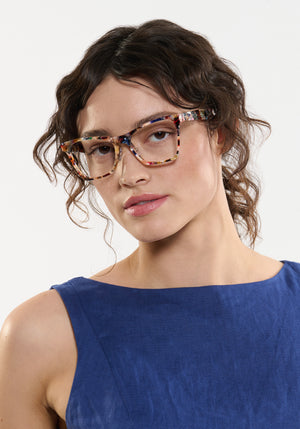 FLORENCE | Capri Handcrafted, luxury multicolored acetate oversized rectangular cat-eye KREWE eyeglasses womens model | Model: Ione