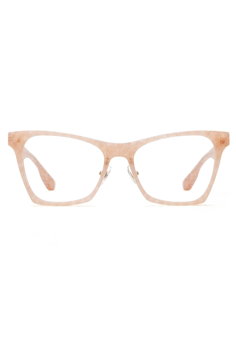 FLORENCE | Micro Plaid Handcrafted, luxury light pink checkered acetate oversized rectangular cat-eye KREWE eyeglasses