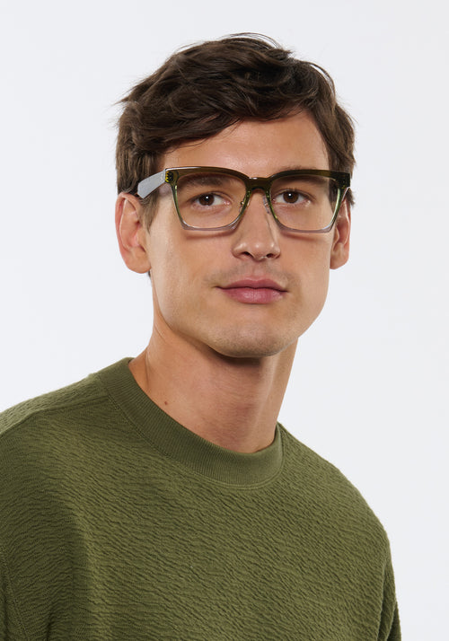 KREWE - FOSTER | Matcha Handcrafted, luxury blue and green acetate eyeglasses mens model | Model: Jegor