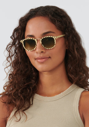FRANKLIN | Yuzu 12K Handcrafted, luxury yellow checkered acetate KREWE sunglasses womens model | Model: Meli