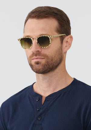 FRANKLIN | Yuzu 12K Handcrafted, luxury yellow checkered acetate KREWE sunglasses mens model | Model: Vince