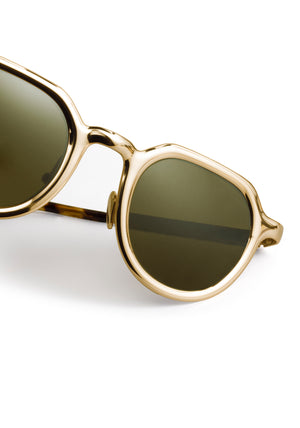GALVAN| Handcrafted, luxury matte and gold chrome acetate medium sized geometric KREWE sunglasses