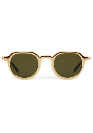 GALVAN| Handcrafted, luxury matte and gold chrome acetate medium sized geometric KREWE sunglasses