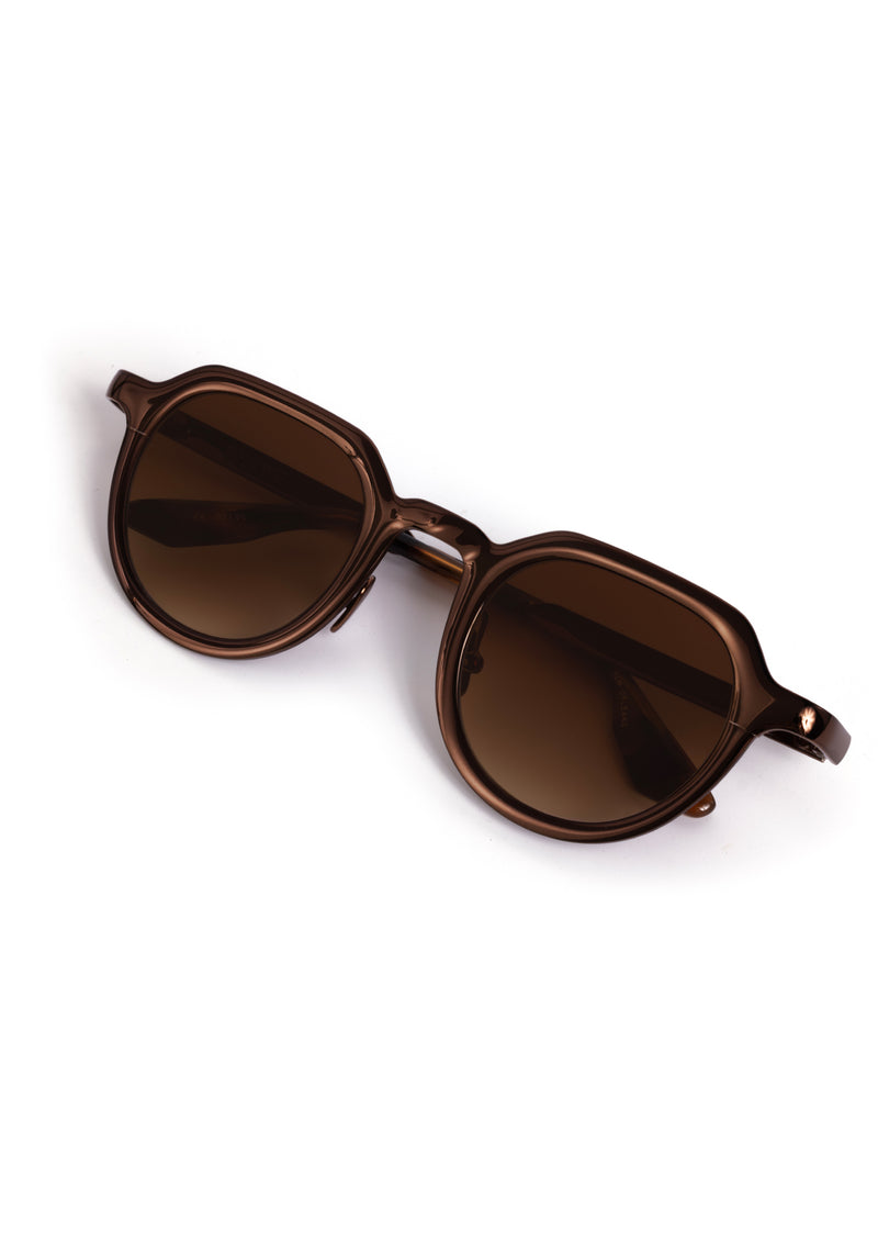 GALVAN | Bronze Chroma + Venezia Handcrafted, luxury bronze chrome stainless steel medium sized geometric KREWE sunglasses