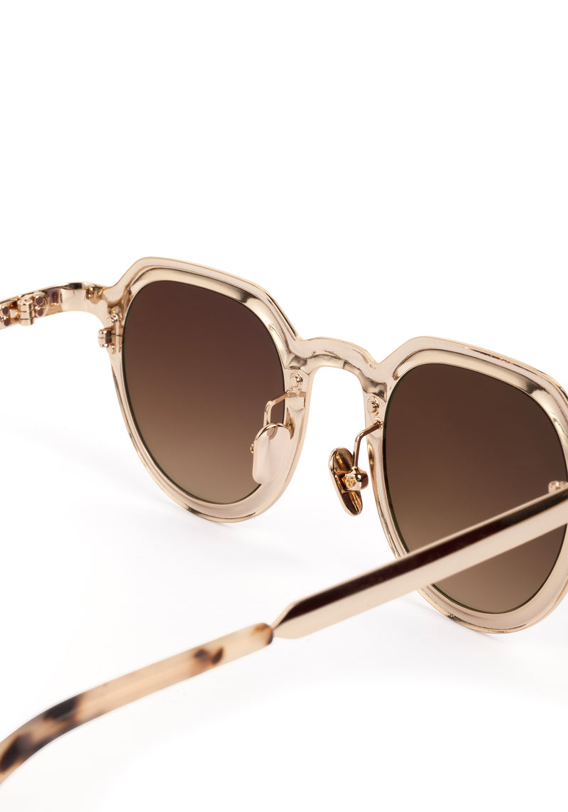 GALVAN | Palladium Chroma + Matte Oyster Mirrored Handcrafted, luxury glossy chrome 18K Rose Gold stainless steel small geometric KREWE sunglasses womens model