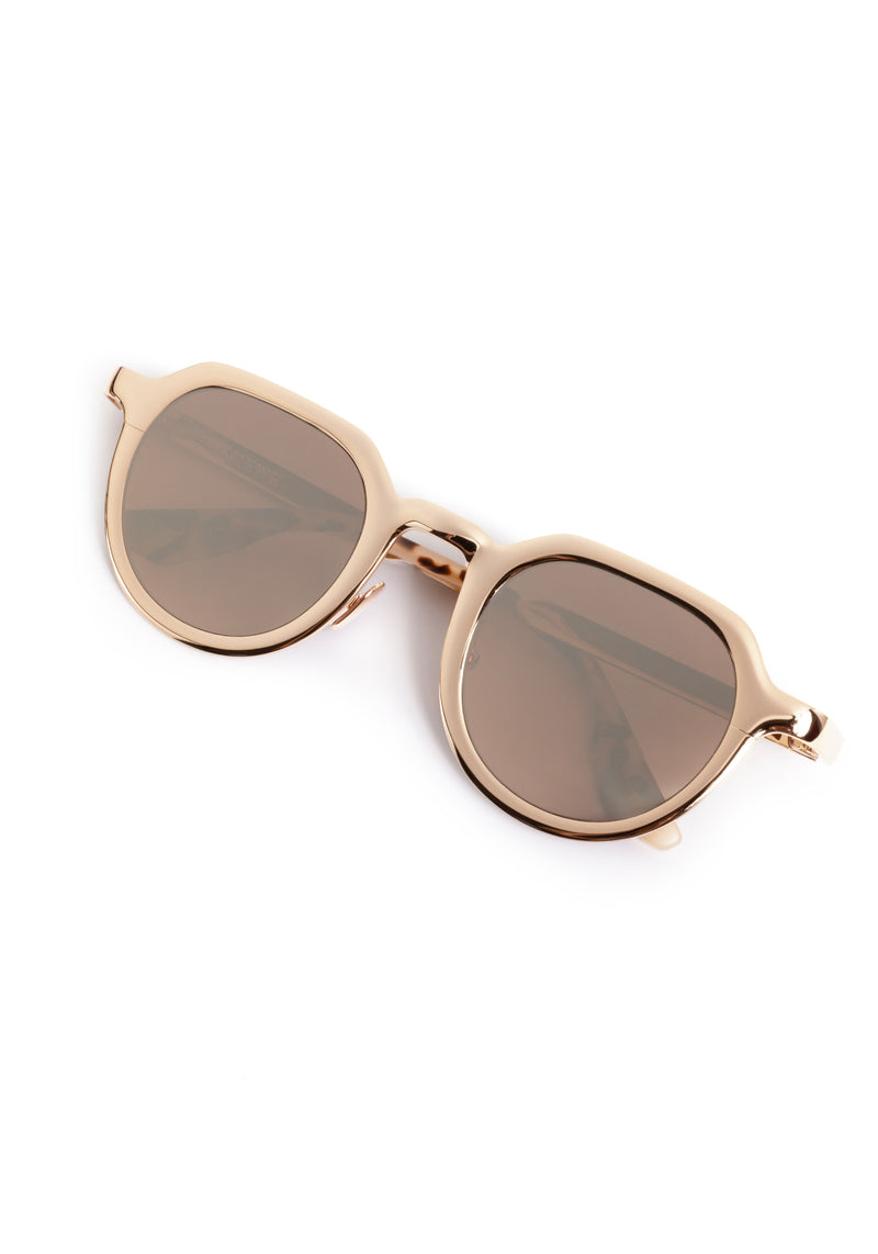 GALVAN | Palladium Chroma + Matte Oyster Mirrored Handcrafted, luxury glossy chrome 18K Rose Gold stainless steel small geometric KREWE sunglasses