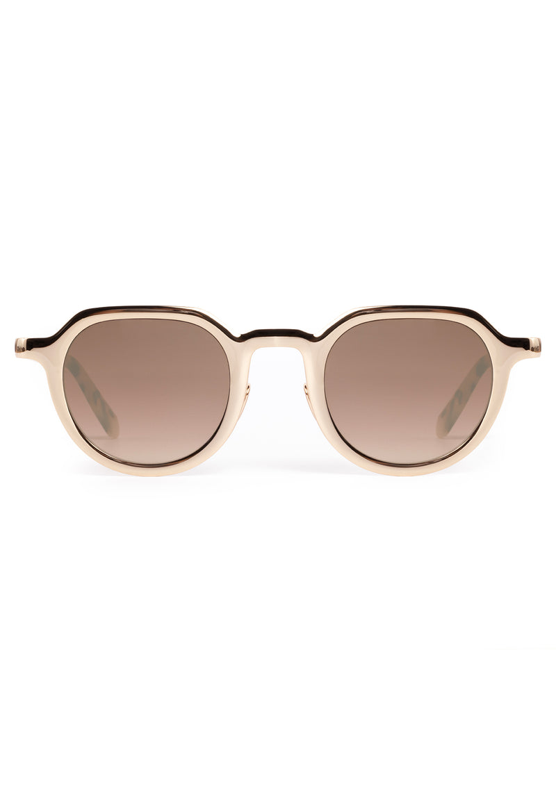 GALVAN | Palladium Chroma + Matte Oyster Mirrored Handcrafted, luxury glossy chrome 18K Rose Gold stainless steel small geometric KREWE sunglasses