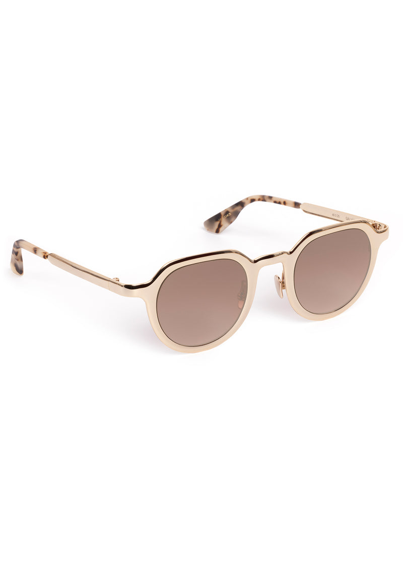GALVAN | Palladium Chroma + Matte Oyster Mirrored Handcrafted, luxury glossy chrome 18K Rose Gold stainless steel small geometric KREWE sunglasses