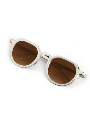 GALVAN| Handcrafted, luxury matte and silver chrome acetate medium sized geometric KREWE sunglasses