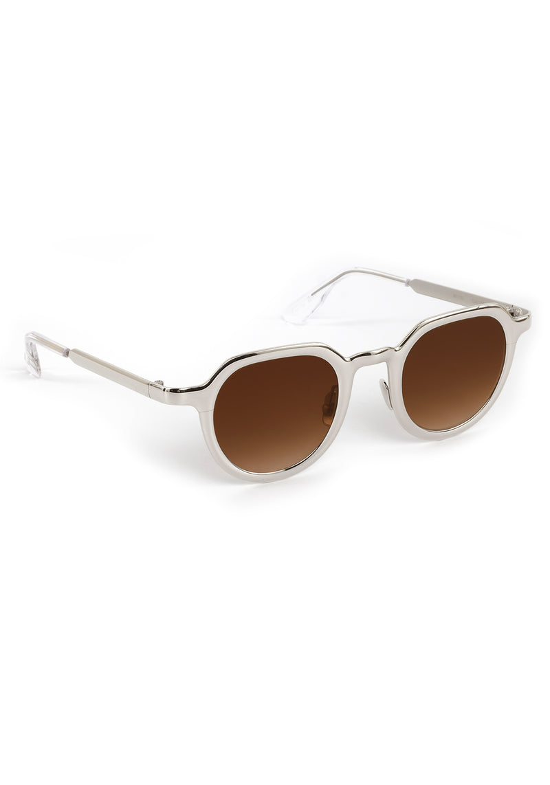 GALVAN| Handcrafted, luxury matte and silver chrome acetate medium sized geometric KREWE sunglasses