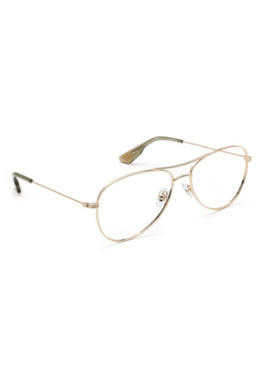 HARPER | 12K + Verde Handcrafted, luxury stainless steel aviator KREWE eyeglasses with green acetate temple tips
