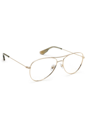 HARPER | 12K + Verde Handcrafted, luxury stainless steel aviator KREWE eyeglasses with green acetate temple tips 