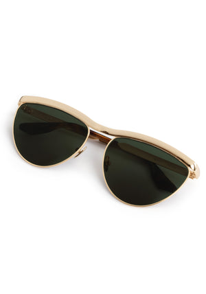 HEIDI | 18K Chroma + Havana Handcrafted, luxury gold chroma stainless steel large cat eye KREWE sunglasses