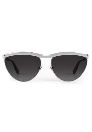 HEIDI | Silver Chroma + Tortuga Noir Handcrafted, luxury silver chroma stainless steel large cat eye KREWE sunglasses