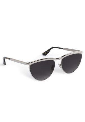 HEIDI | Silver Chroma + Tortuga Noir Handcrafted, luxury silver chroma stainless steel large cat eye KREWE sunglasses