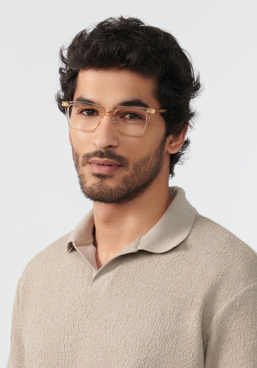 KREWE - HOWARD | Buff Handcrafted, Luxury Pink Acetate Eyeglasses mens model | Model: Mo